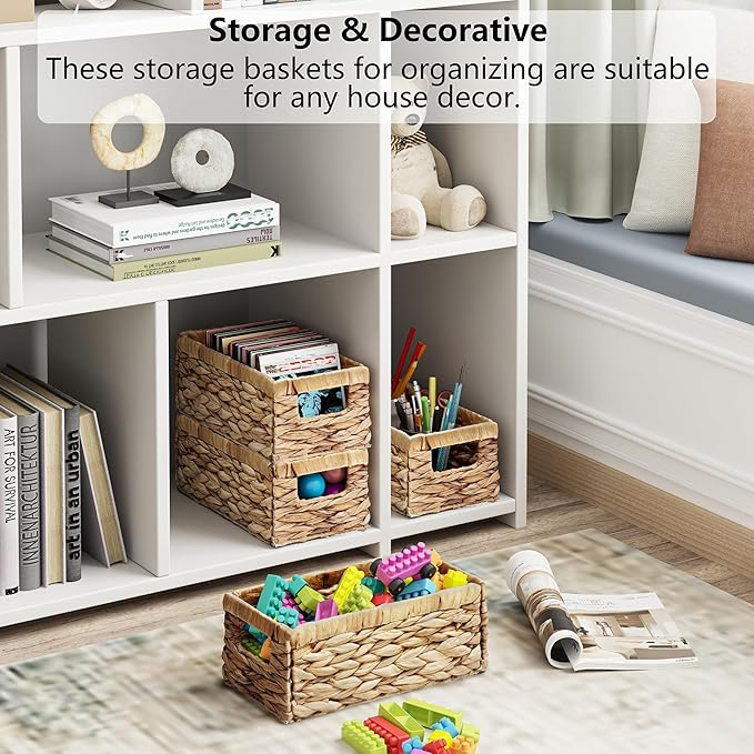 Vagusicc Storage Basket Wicker Baskets for Organizing with Handles Decorative Storage Bins for Countertop Toilet Paper Basket for Toilet Tank Top Small Baskets (13.2x8x6.3 inch, 2 Pack)