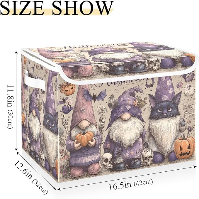 Halloween Gnomes Cat Bat Beige Collapsible Storage Bins with Lids Decorative Fabric Cubes Closet Organizer Basket Boxes Containers for Clothes Box Chest Nursery F