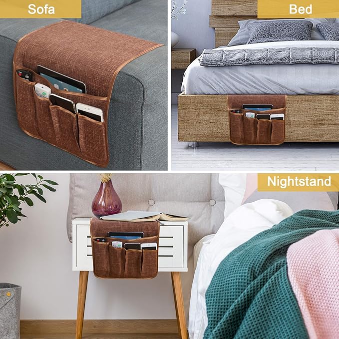 Sofa Armrest Organizer,Non-Slip Remote Control Holders for Recliner Couch,Chair Armchair Caddy with 5 Pockets for Table,Cell Phone,Ipad,Magazines,Books (13x35In, Coffee)