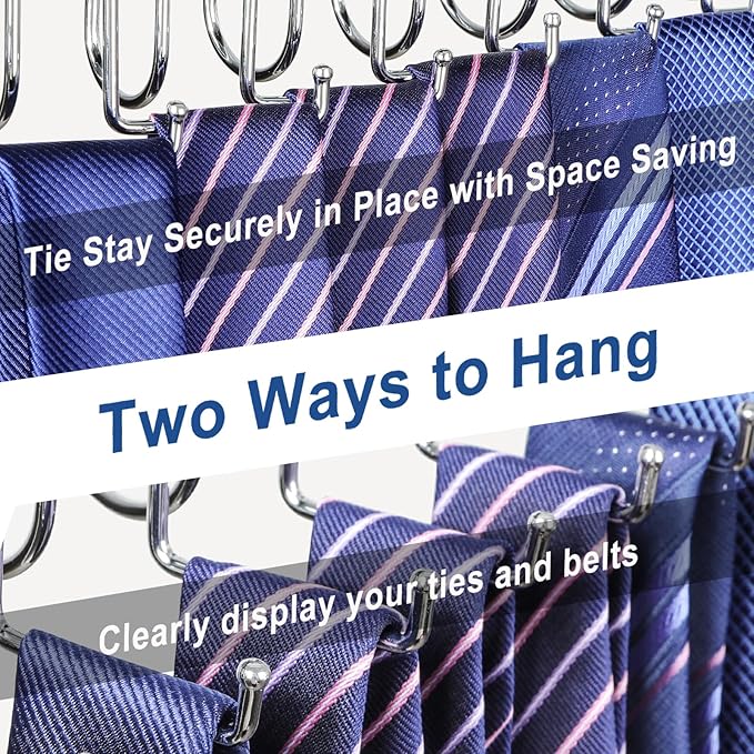 TOPIA HANGER 20 Hooks Belt Tie Hanger Space Saving for Closet, 2 IN 1 Belt Ties Racks Max 30 Belts with 30 Ties Capacity, Curved with Flat Hooks for Belts,Ties,Bras,Closet Organizers and Storage CT69B