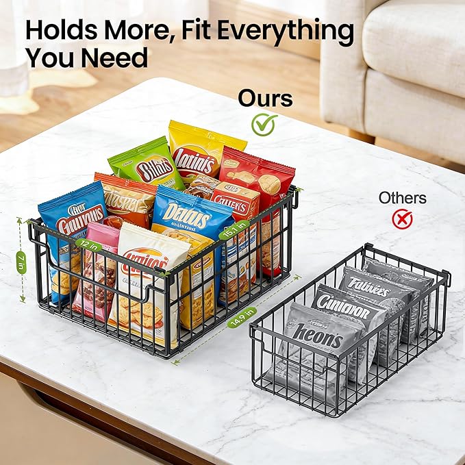Freezer Organizer Bins, 3 Pack Big Stackable Deep Chest Freezer Organizer Bins, Foldable Baskets with Handles, Black Storage Container Baskets for 5 to 9 Cu.FT Deep Freezer Sort Frozen Meats