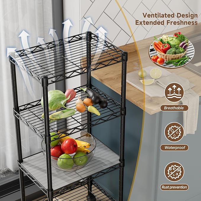 4 Tier Adjustable Storage Shelves Metal Utility Shelf Wire Shelving Unit Organizer Rack for Home Kitchen Office Bathroom Pantry Room 12" D x 18" W x 44" H