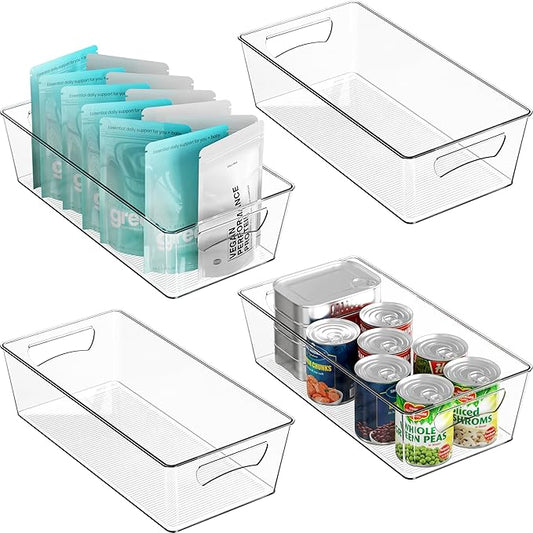 Simple Houseware 4 Pcs Pantry Clear Bin Storage Organizer, 14" x 7" x 3.75"