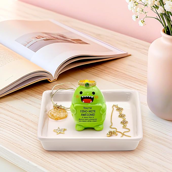 PUDDING CABIN Dinosaur Gifts for Women Ring Holder Dish for Rings Earrings Necklace Bracelets Jewelry Organizer Home Decor, Mothers Day Birthday Gift for Women Mom Friendship Christams