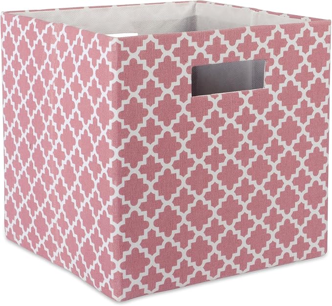 DII Hard Sided Collapsible Fabric Storage Container for Nursery, Offices, & Home Organization, (13x13x13") - Lattice Rose
