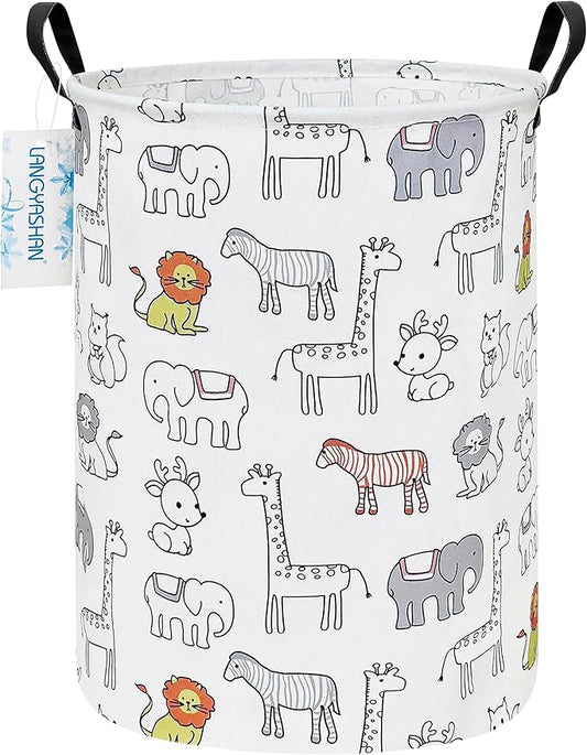 LANGYASHAN Laundry Basket Canvas Fabric Collapsible Organizer Basket for Storage Bin Toy Bins Gift Baskets Bedroom Clothes Children Nursery Hamper (Animals)