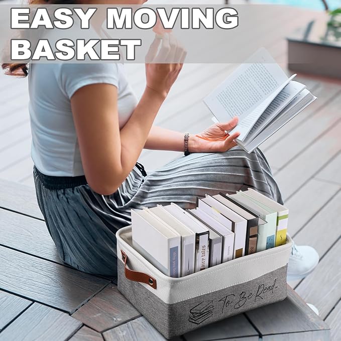 Marsui Book Lover Gifts TBR Book Storage Basket to Be Read List Storage Bin Bookish Accessories Bookworm Gift for Club Members Student Teacher Reading Accessories (White and Gray,Tbr)
