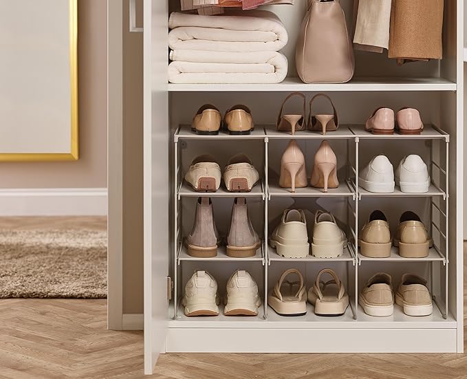 Joseph Joseph Level Adjustable Tier Free Standing Shoe Rack Organizer storage, Durable Shelves and Sturdy Steel Frame, holds 12 pairs