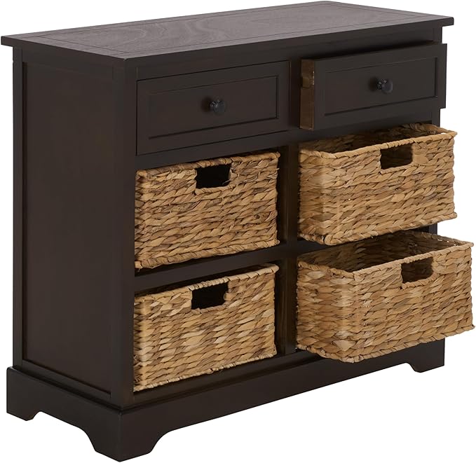 SAFAVIEH Home Collection â Herman Dark Chocolate Storage Unit, 2-Drawer 4-Basket Mixed-Material Organizer, Fully Assembled (AMH5702H)