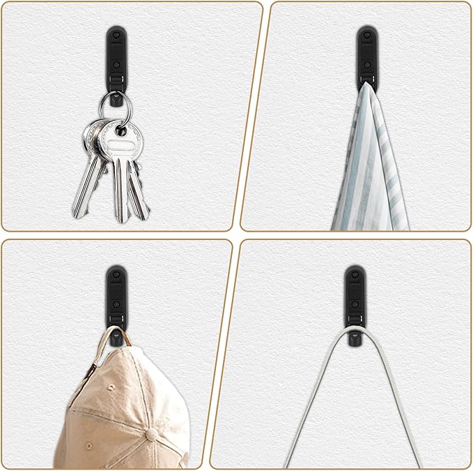 4PCS Invisible Folding Wall Hooks, Coat Rack Wall Mount, Foldable Clothes Hooks Can be Installed in Closets, Bedrooms, Bathrooms, Living Rooms, for Hanging Towels, Hats, Backpacks(Black)