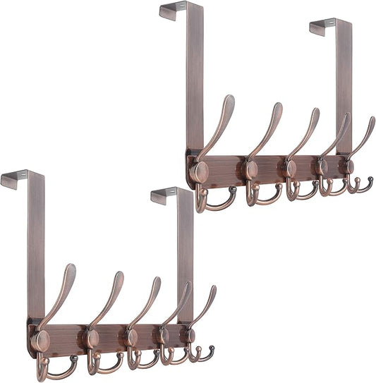 WEBI Over The Door Hook,Door Hanger Hook Rack with 5 Tri Hooks for Hanging,Over Door Towel Rack Door Coat Hanger Door Coat Rack for Bathroom,Behind Back of Door,Antique Copper,2 Packs