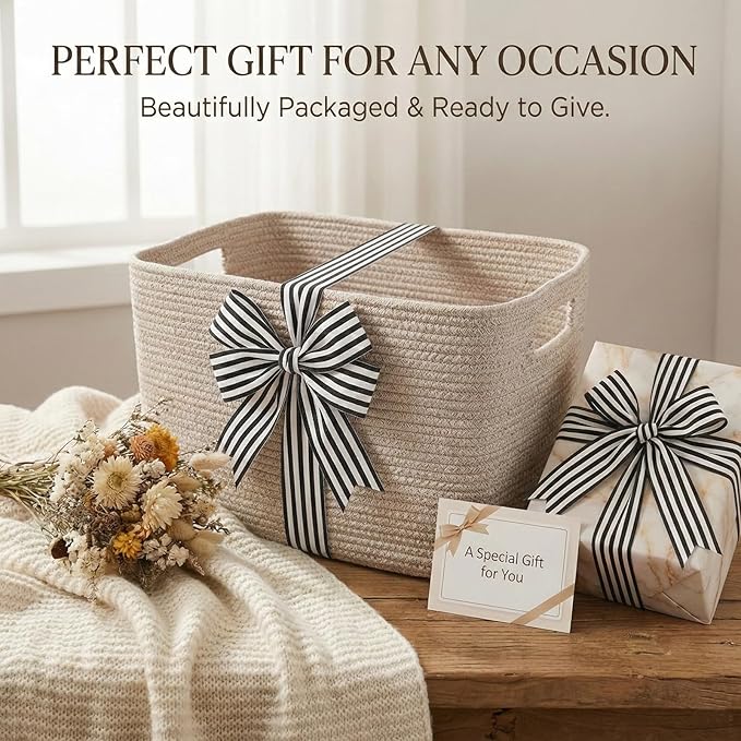 Woven Blanket Basket,96L Large Storage Bin for Blankets Toys Clothes,Decorative Rope Basket for Living Room Bedroom with Handles, Oatmeal