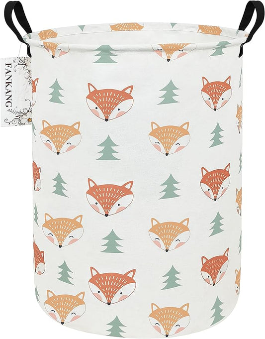 FANKANG Storage Basket, Nursery Hamper Canvas Laundry Basket Foldable with Waterproof PE Coating Large Storage Baskets for Kids Boys and Girls, Office, Bedroom, Clothes,Toysï¼Fox ï¼