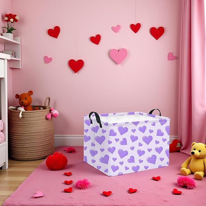 Rectangular Valentines Basket for Women Girls Storage Bin Organizer Box Shelf Room Decor(Purple Heart)
