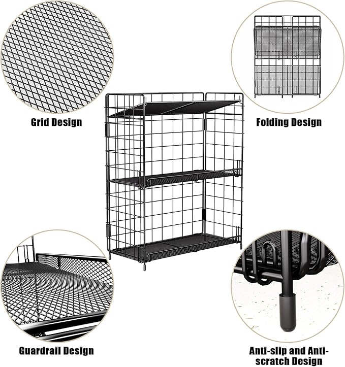 Spice Rack Organizer, 3 Tier Adjustable Height Spice Rack, Installation Free, Foldable Multi-Purpose Storage, Suitable for Kitchen/Bathroom/Home/Office