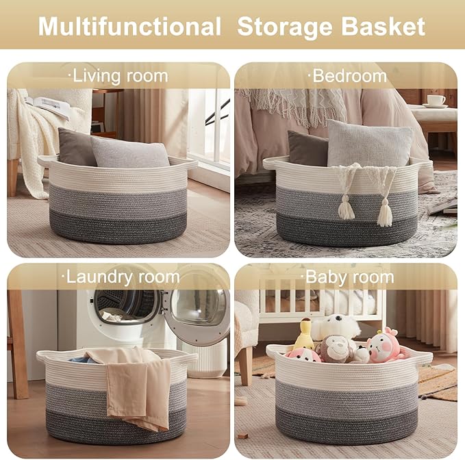 OIAHOMY 105L Blanket Basket for Living Room, Large Basket 23.6" x 23.6" x 14.6" with Handle, Laundry Hamper for Blankets, Pillows, Toy Storage for Kids, Dogs - Gradient Grey