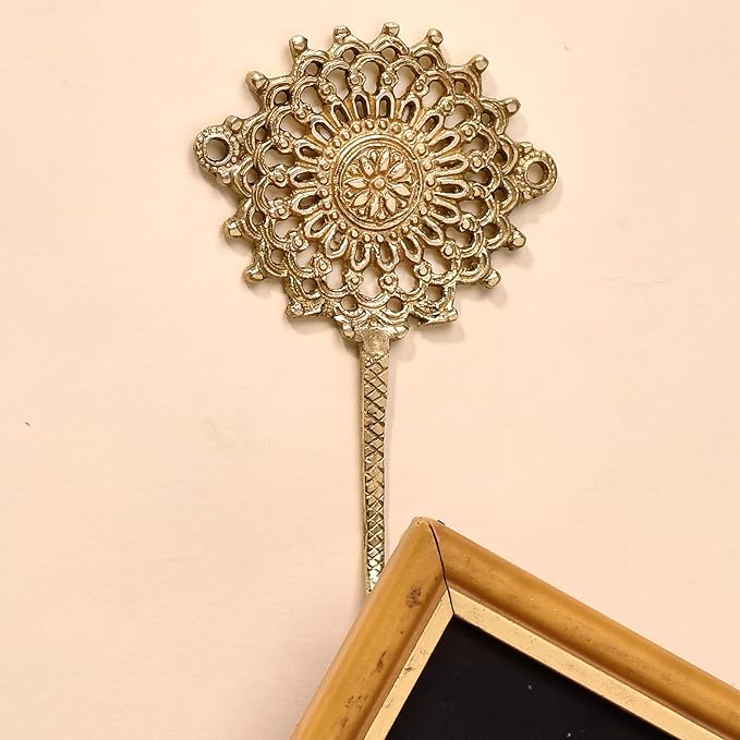 Indian Shelf 3 Sets Brass Sunflower Heavy Duty Decorative Vintage Key Holder, Key Wall Hooks for Hanging Coats, Jackets, Leash, Hat, Towel, Backpack, Purse, Handbag [Golden]