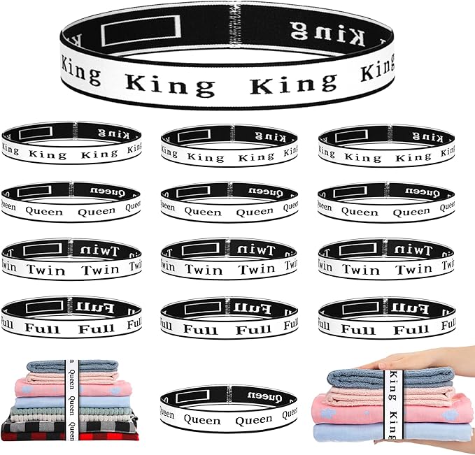16Pcs Bed Sheet Organizer Bands & Labels - Foldable Sheet Set Organizer - Queen, King, Full, Twin