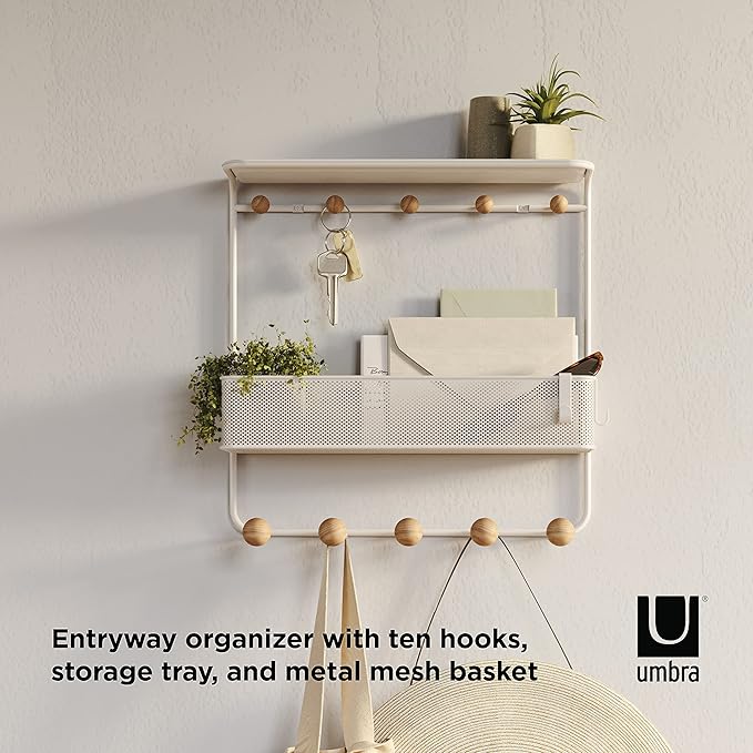 Umbra Estique Entryway Organizer with Hooks and Shelves, W/Shelf, White (Pack of 3)