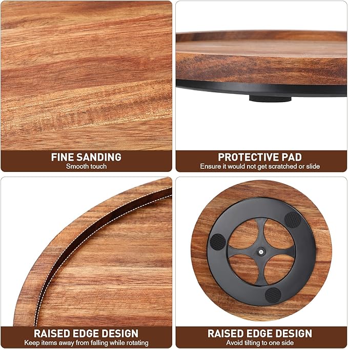 Mumufy 6 Pcs 9-inch Acacia Wood Lazy Susan Organizers Kitchen Turntable Round Lazy Susan Turntable Tray for Kitchen Counter Pantry Table Organization Cabinet Bathroom