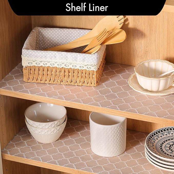 Cooyes Shelf and Drawer Liners for Kitchen Cabinets, Non Adhesive Cabinet Liner, EVA Waterproof Durable Non-Slip Drawer Mats for Shelves, Fridge, Storage, Kitchen Cupboards – Modern Pattern