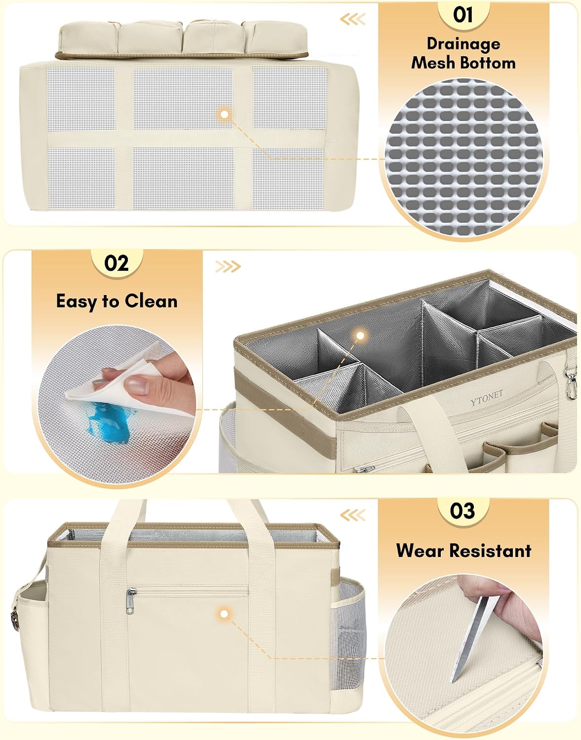 Ytonet Extra Large Cleaning Caddy Bag with Detachable Apron, Cleaning Tote Wearable Cleaning Supplies Organizer, Portable Caddy for Cleaning Products, Car Tool Organizer Bag, Detailing Bag, Apricot