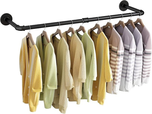 Wall Mounted Clothes Rack 31.5in, Industrial Pipe Wall Mount Clothing Rack, Heavy Duty Iron Garment Racks, Space Saver Multi-purpose Hanging Rod for Laundry Room, Closet Storage, 1 Pack
