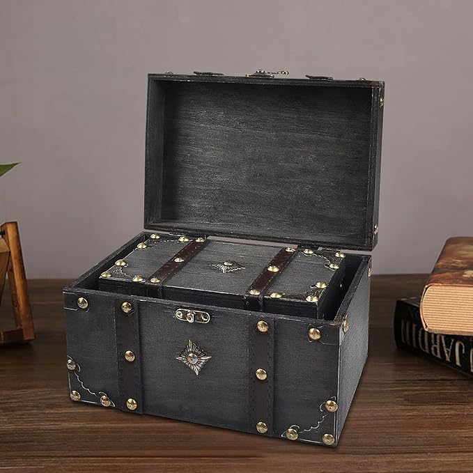 POWER UNICO FLOWER Vintage Treasure Lock Storage Box â Handmade Wooden Decorative Chest, Perfect Keepsake Box for Home DÃ©cor, Jewelry, Trinkets and Gift Storage (301-Combo2)