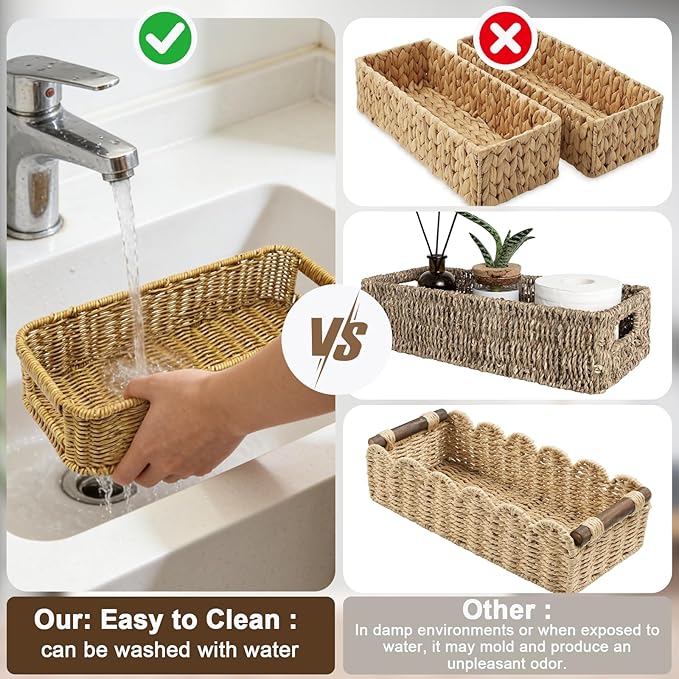 Toilet Paper Storage Basket, Wicker Baskets for Toilet Tank Top, Small Woven Basket Basket Bedroom Kitchen Bathroom Shelf Organizer Decor
