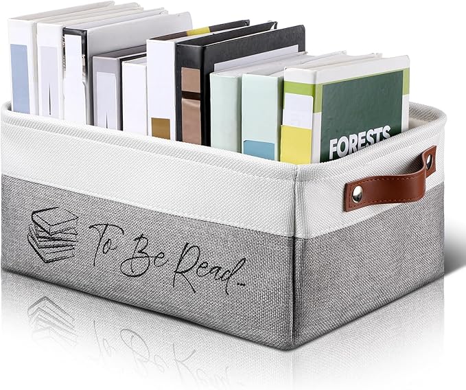 Marsui Book Lover Gifts TBR Book Storage Basket to Be Read List Storage Bin Bookish Accessories Bookworm Gift for Club Members Student Teacher Reading Accessories (White and Gray,Tbr)