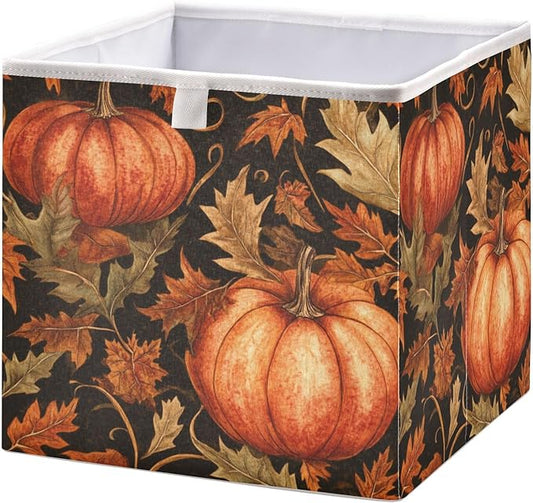 Bolaz Vintage Pumpkin Maple Leaf Closet Organizers Storage Cubes Storage Bins Shelf Baskets Containers for Home Room Office,Square