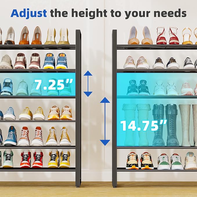 Simple Trending Shoe Rack Holds 60 Pairs, 12 Tier Shoe Organizer, Heavy Duty Large Metal Stackable Shoe Storage for Closet, Black