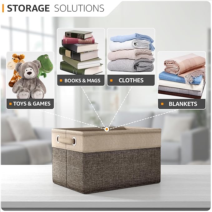 Sorbus Fabric Storage Cubes 15 Inch - Big Sturdy Collapsible Storage Bins with Dual Handles - Foldable Baskets for Organizing -Decorative Storage Baskets for Shelves | Home & Office Use -3 Pack| Brown