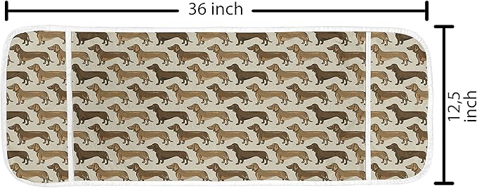 Ambesonne Dachshund Microwave Oven Cover, Continuous Pattern Pet Sausage Dog Lover Print, Water Resistant Organizer with Pockets for Kitchen, 36" x 12", Grey Yellow