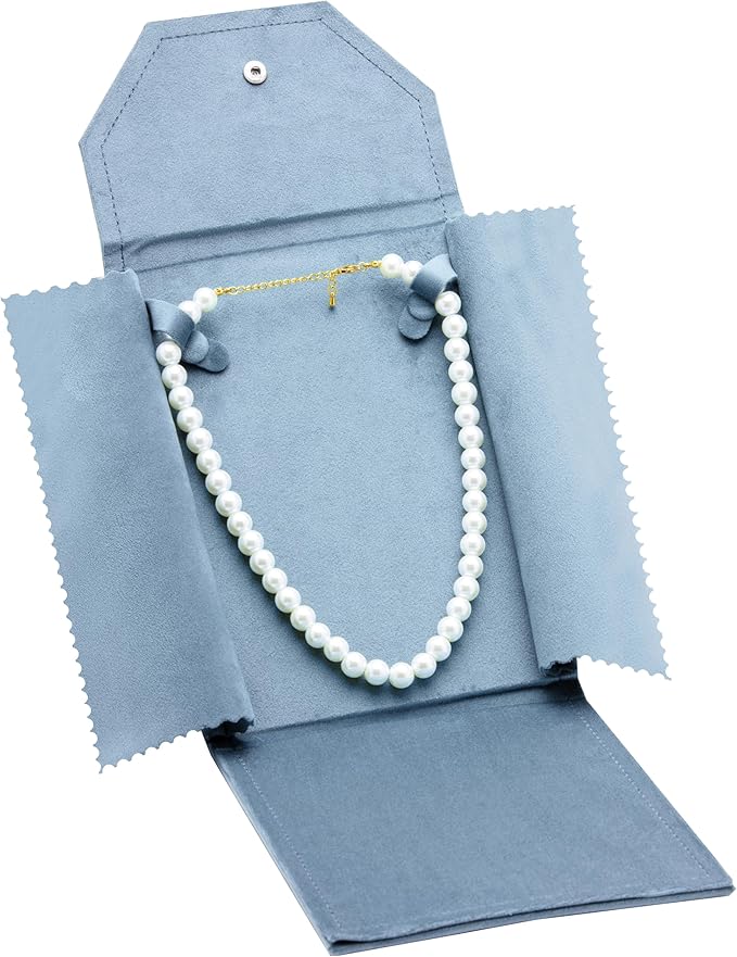 Velvet Necklace Jewelry Travel Folder Storage Display Case (Light Ocean Blue)