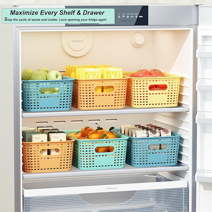 Plastic Storage Basket for Organizing 12 Pack Small Colored Storage Bins Container for Shelves, Colorful Shelf Baskets with Handles for Organization