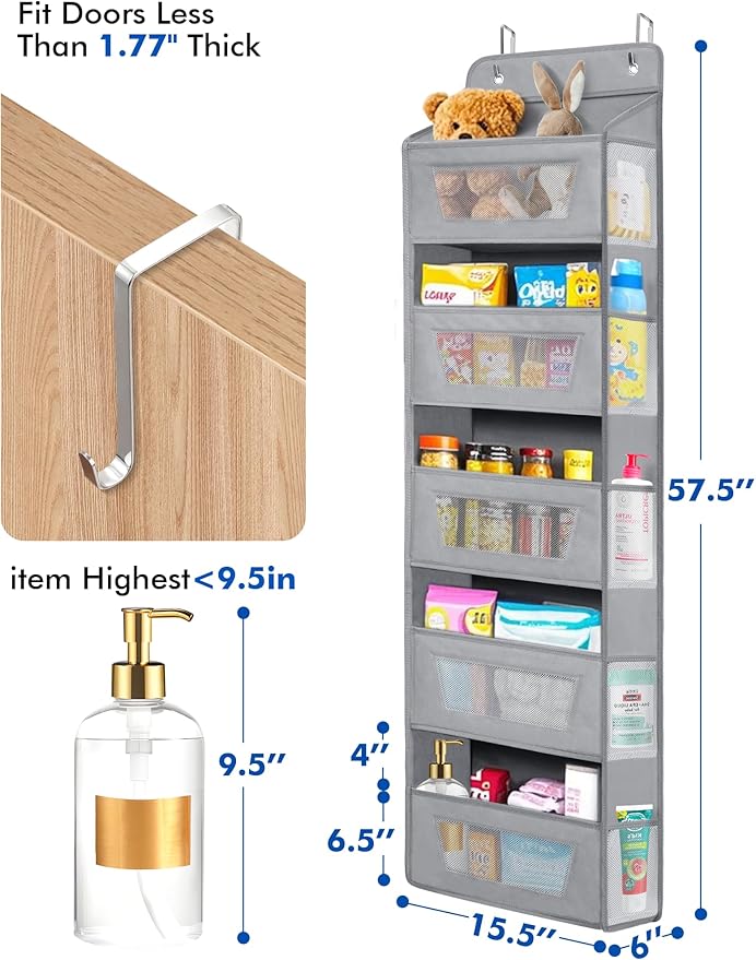 Meolsaek Over the Door Organizer, 46lbs Load and Anti-Tilt Design, 5 Tier Behind the Door Storage, Hanging Door organizer Perfect for Closet Organizers, Bathroom Storage