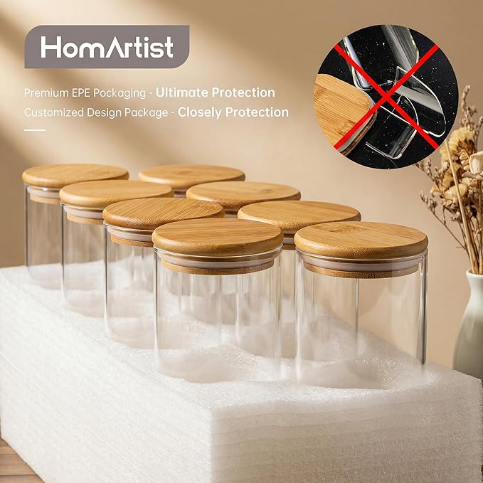 Glass Jars with Bamboo Lids [Muti Size Set of 5], Glass Canisters with Airtight Lids, Glass Food Storage Containers for Pasta, Oats, Coffee, Flour, Sugar, Rice, Best for Kitchen & Pantry