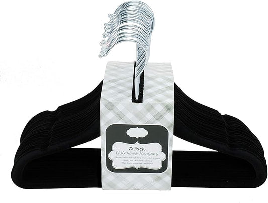 Ultra-Thin Premium Velvet Hangers - Space Saving Clothes Hangers - Non-Slip Hangers for Children - Maximize Closet Space - 25 Pack (Black)