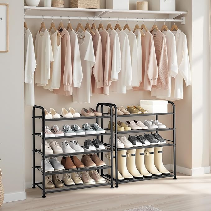 STO STO 5-Tier Shoe Rack with Sturdy Mesh Shelves, Heavy Duty Metal Shoe Organizer for Entryway, Closet, Garage, Front Door, Holds 15 Pairs, Free Standing Shoe Storage Shelf, Adjustable Feet, Black