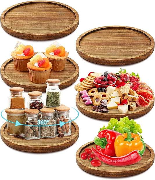 Mumufy 6 Pcs 9-inch Acacia Wood Lazy Susan Organizers Kitchen Turntable Round Lazy Susan Turntable Tray for Kitchen Counter Pantry Table Organization Cabinet Bathroom