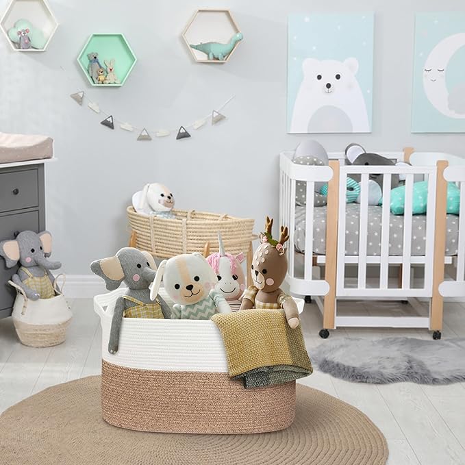 108L Super Large Blanket Basket, 25" x 16" x 16" Woven Jumbo Basket for Blankets, Toys, Laundry, Extra Large Cotton Rope Pillow Holder Organizer, Entryway Shoes Bin, Living Room Storage
