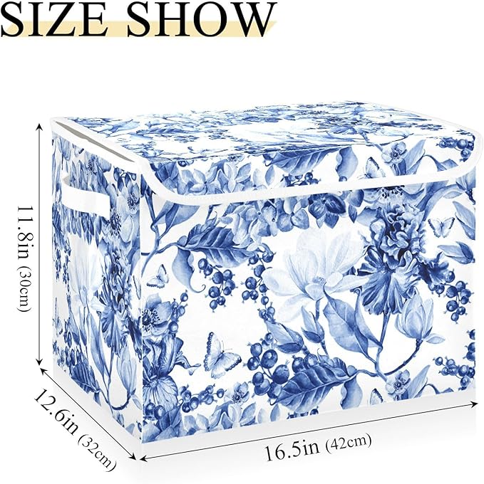 Collapsible Storage Bins with Lids Decorative Fabric Storage Cubes Closet Organizer and Storage Basket Boxes Containers for Clothes Box Chest Folding Rectangle China Blue