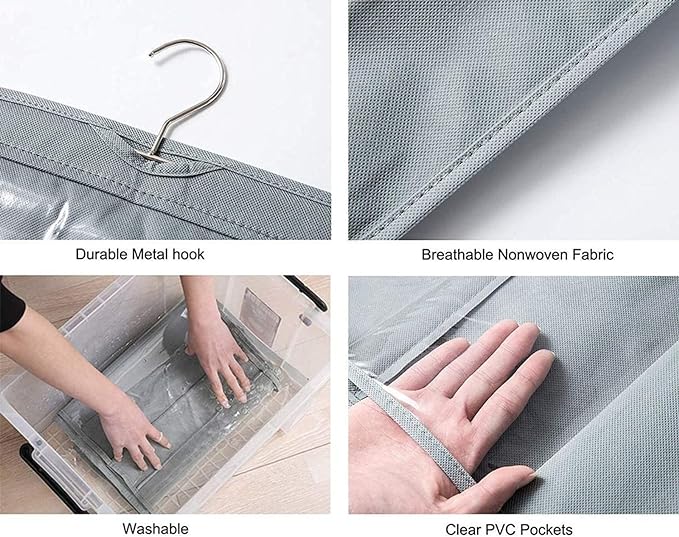 HAN SHENG 6 Pockets Clear Handbag & Purse Organizer Hanging Bag Storage - Space Saving Hanging Shelf for Closet, Wardrobe, Over Door (1 Pack, Grey)