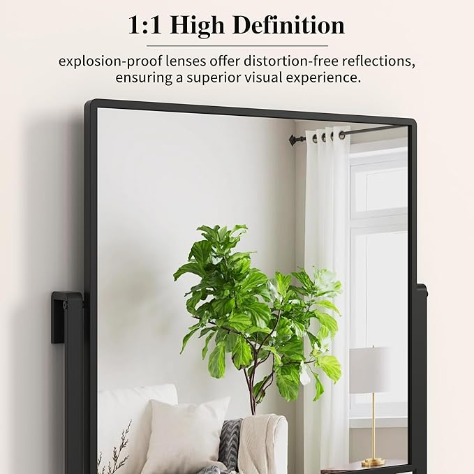 WONSTART Modern Black Square Wall Mirror with Shelf and Hooks, 21.7 x 29.3 Inch Large Bathroom Mirror with 10° Adjustable Tilt for Entryway, Living Room, Hallway, Bedroom