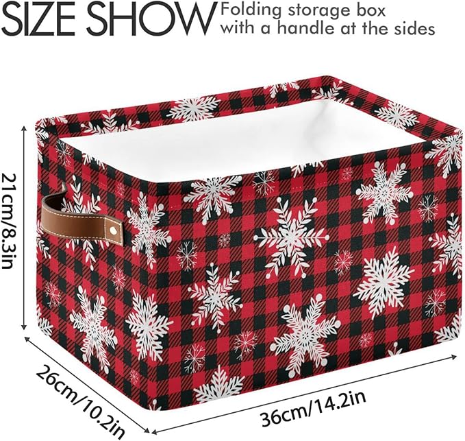 Bolaz Large Storage Basket Christmas Snowflake Plaid Foldable Storage Box Organizer Bins with Handles for Bedroom Home Office