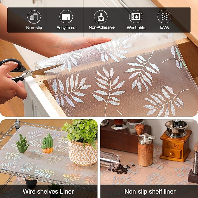 Cooyes Shelf Liner – Premium Non-Adhesive Cabinet & Drawer Liner for Kitchen – Waterproof Shelf Paper with Modern Pattern – Durable EVA Cabinet Mat – Easy to Cut （12" W x 240" L）