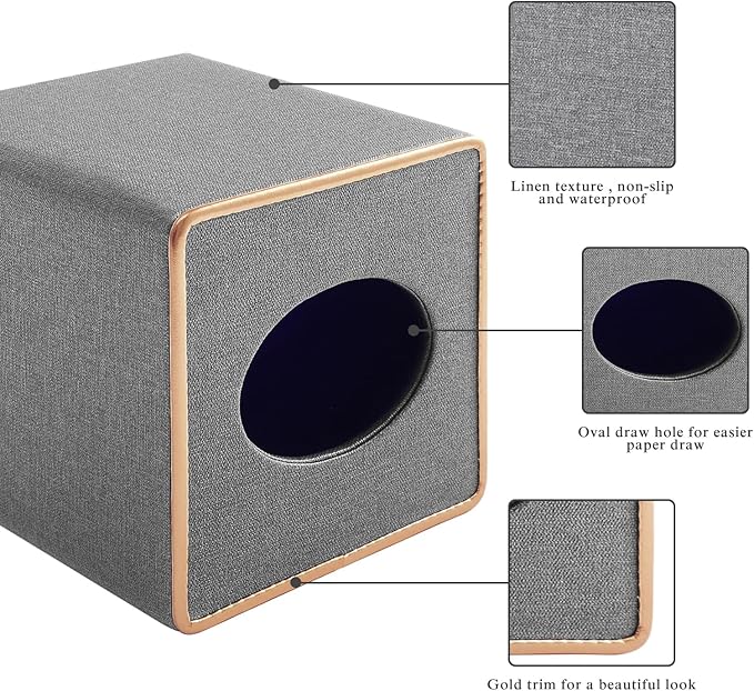 Linen Square Tissue Box Holder Cube Tissue Box Coverï¼Rosegold Leather Recorate,Napkin Holder Case Dispenser, Tissue Holders with Magnetic Bottom for Home Office Car Hotel Restaurant,Grey