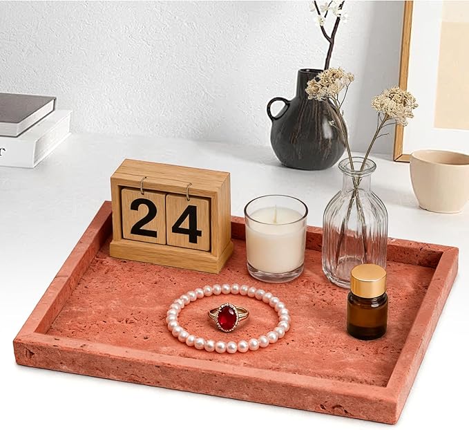 Natural Marble Tray, Stone Tray for Bedroom/Bathroom/Kitchen/Vanity Countertop, Jewelry Tray for Rings Earrings Necklace Bracelet Watch, Room Decor Aesthetic