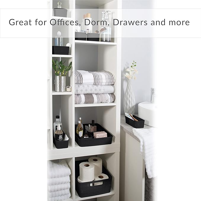 Simplify 5 Piece Organizing Set | Multiple Size Bins | Multipurpose | Office | Desk | Dorm | Bathroom | Storage Basket | Small Items | Accessories | Black